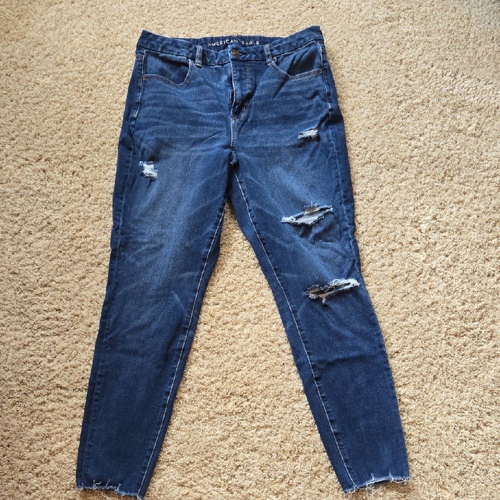 American Eagle Outfitters Dark Blue Distressed Skinny Jeans